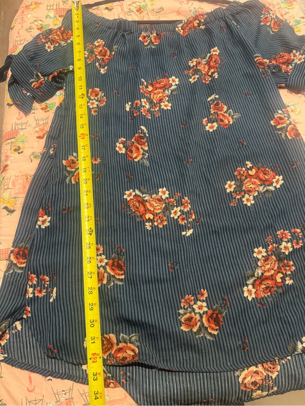 Haute Monde Teal Off-Shoulder Floral Tie-Sleeve Tunic - Picture 6 of 6